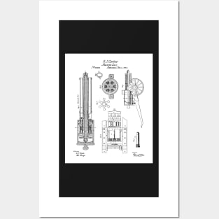 Gatling Machine Gun Patent - Gun Lover Gun Shop Art - White Posters and Art